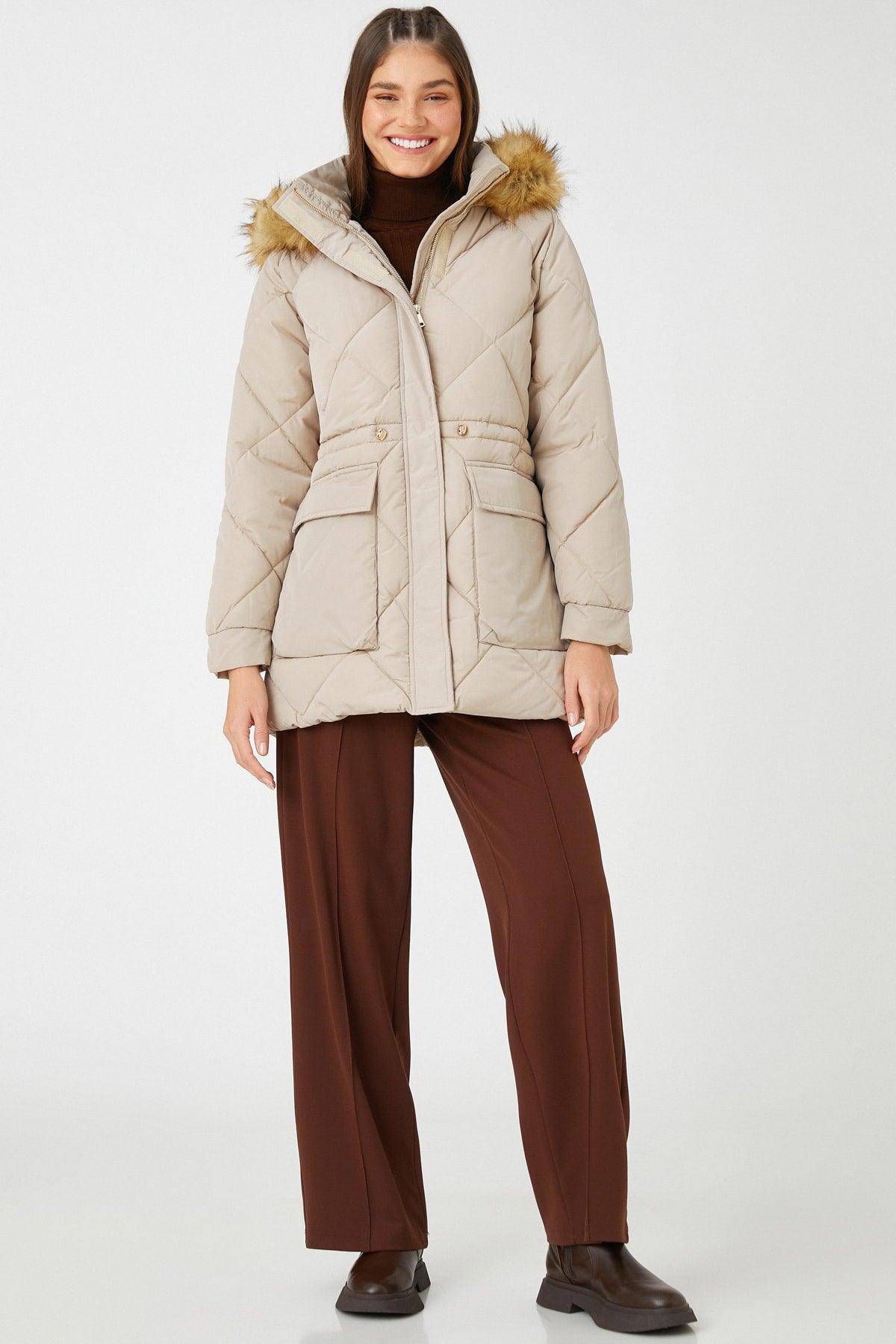 Women's Beige Coat 3WAL00001IW - Swordslife