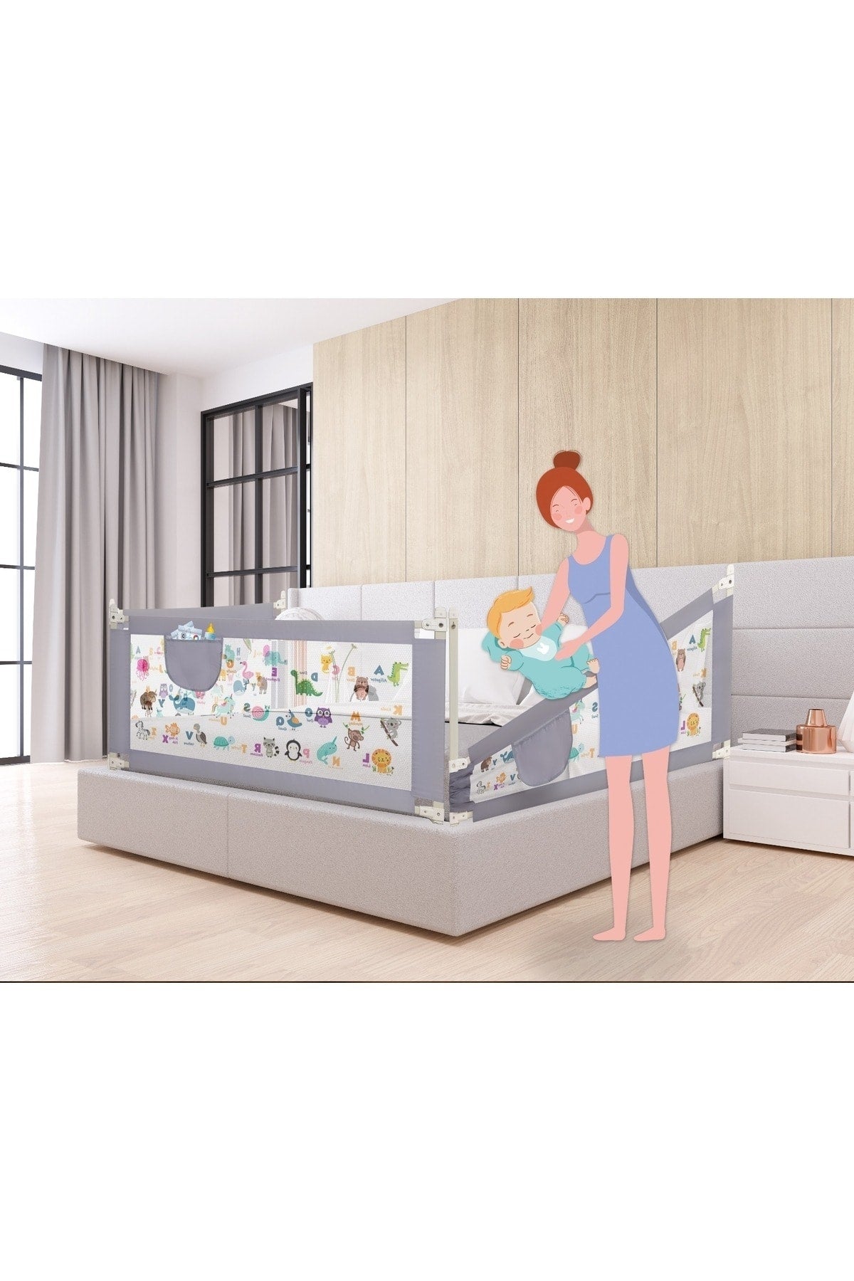 Gradually Adjustable Height (Extra High) Bed Barrier 150 Cm Width X (64-94) Cm Height