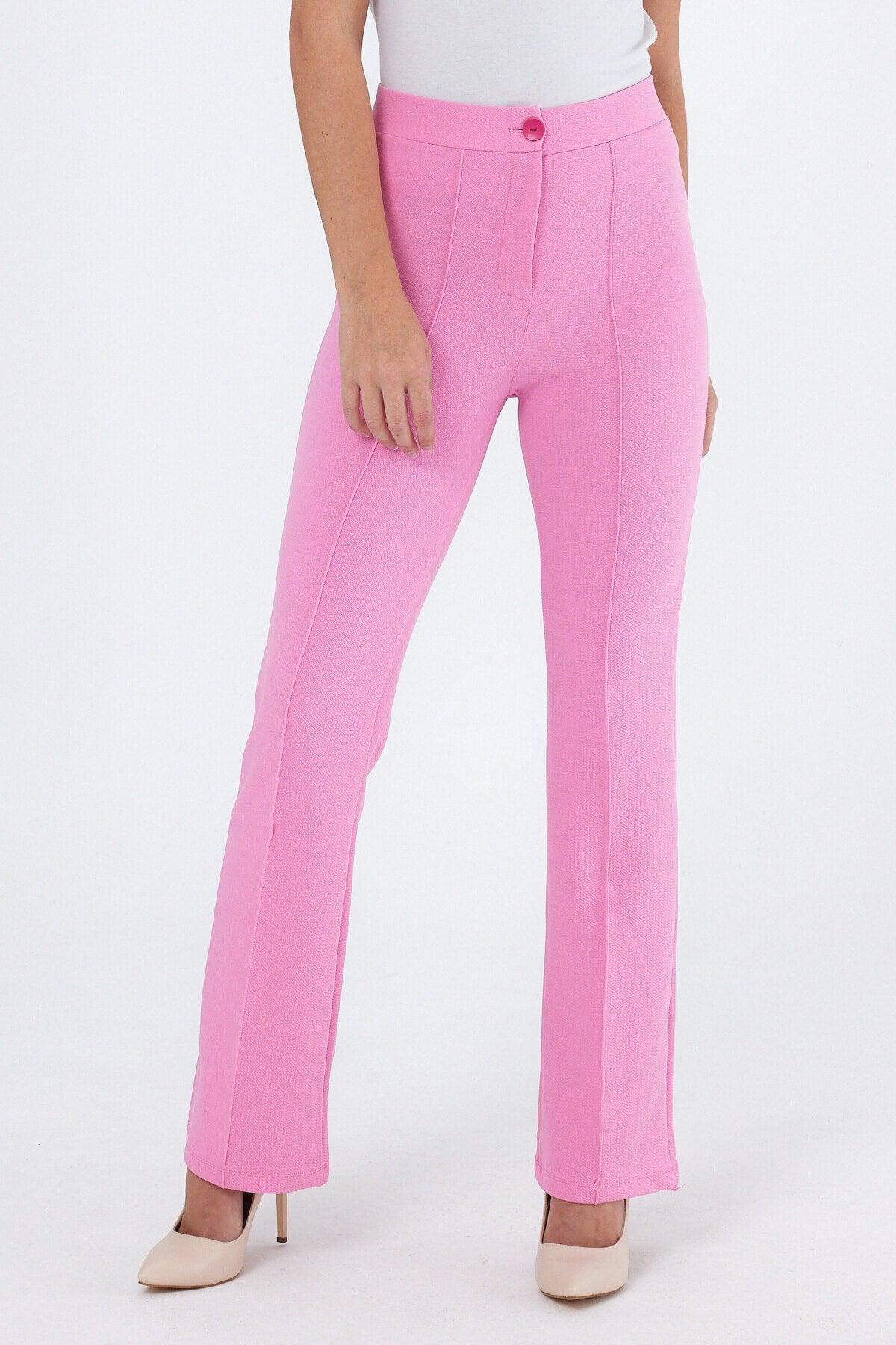 Women's Pink High Waist Gatherer Bell Toe Palazzo Pants - Swordslife