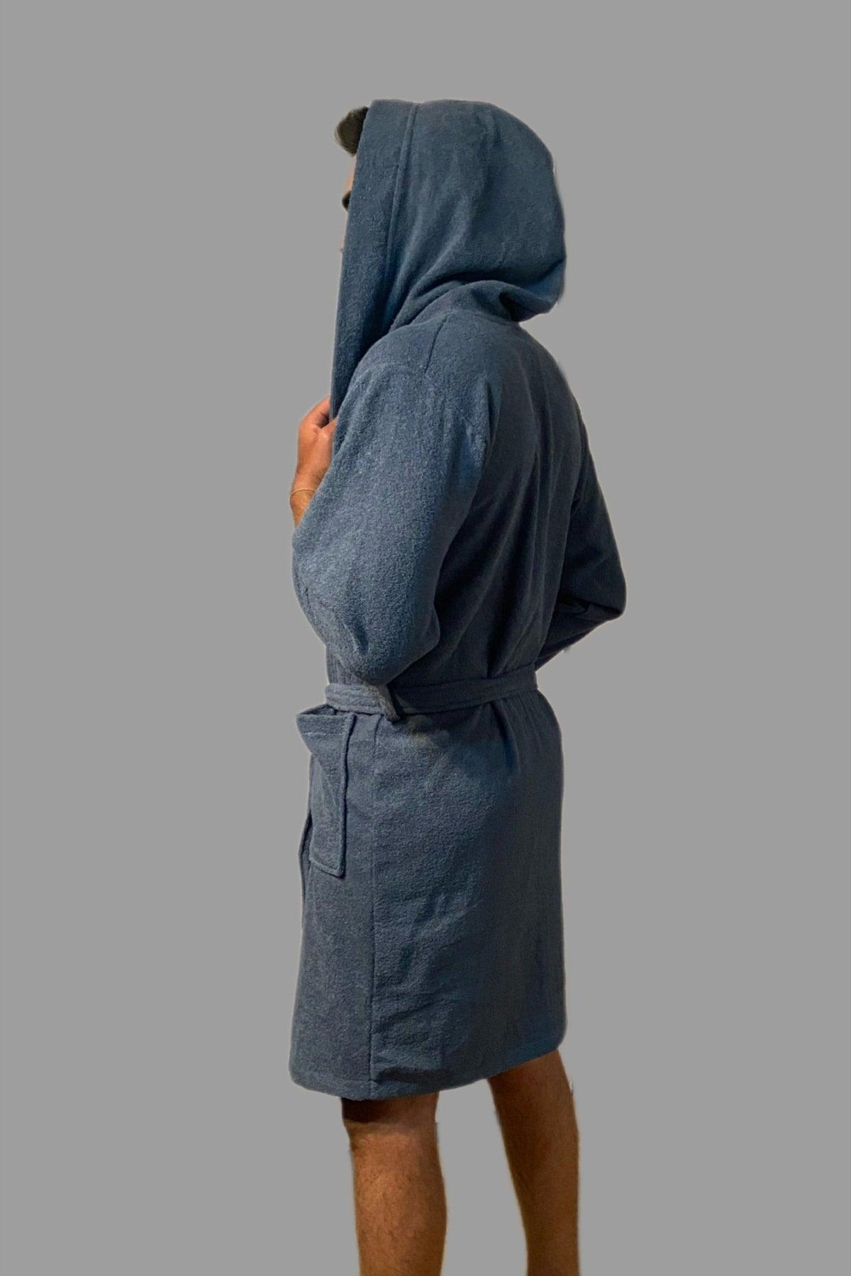 Cotton Loop Unisex Towel Bathrobe Indigo Blue - S/m - Swordslife