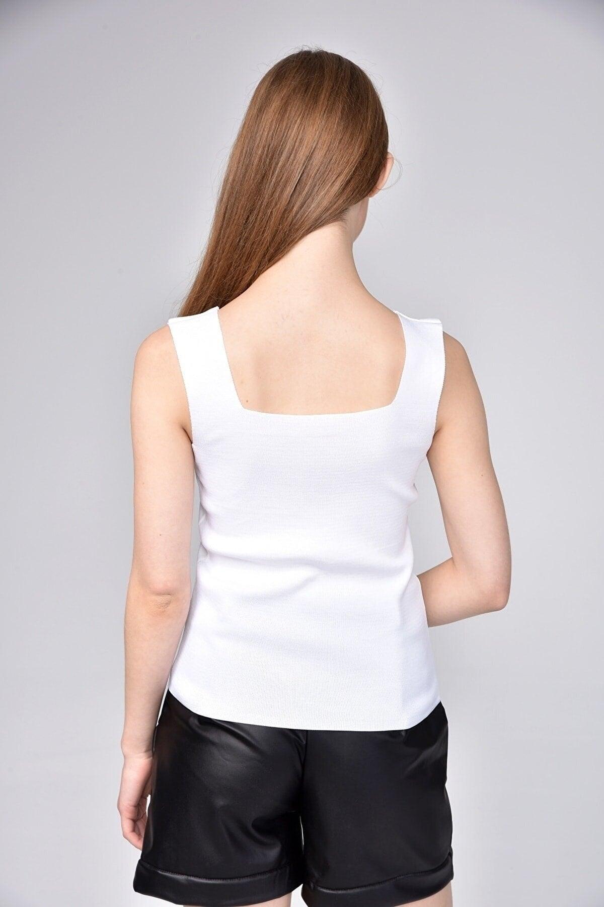 Women's Black-white-beige Square Collar Thick Strap 3 Pack Summer Knitwear Blouse - Swordslife