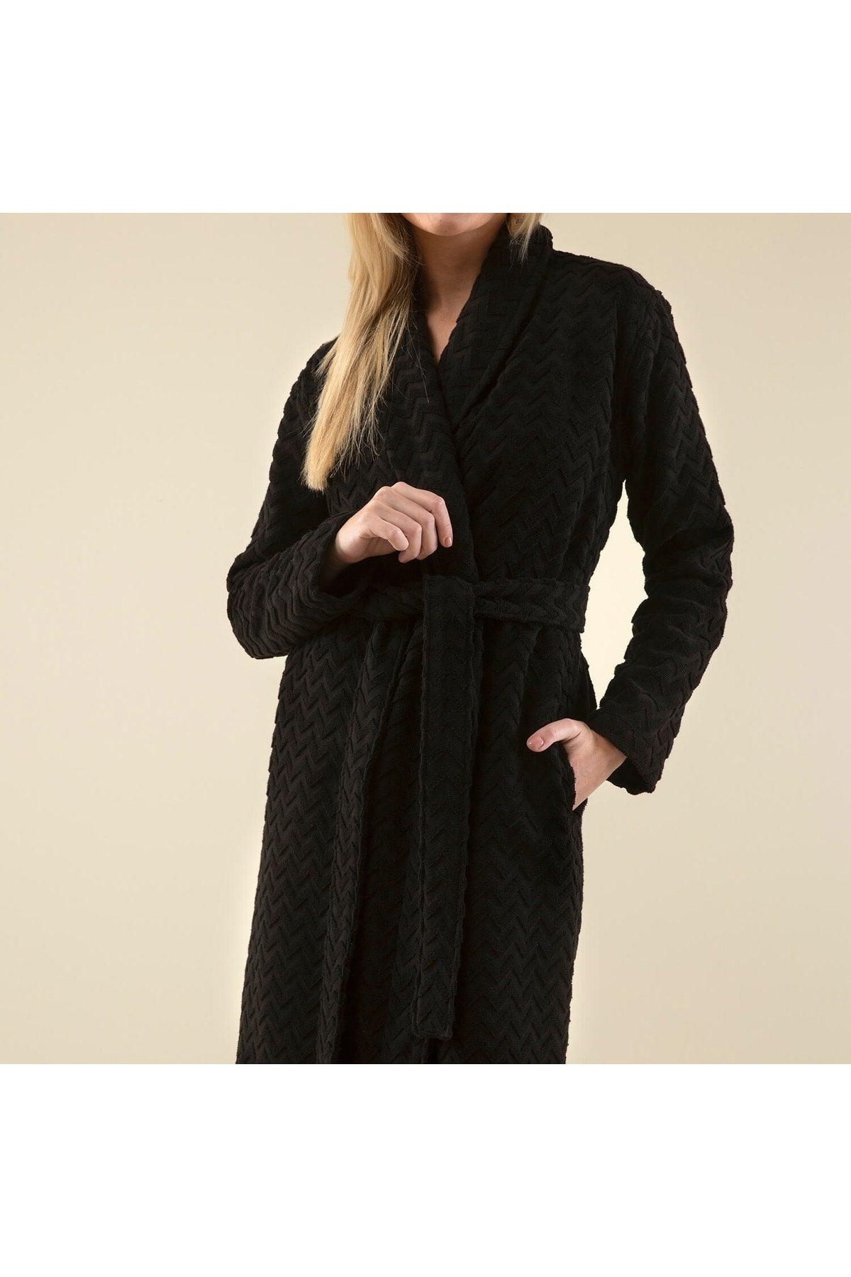 Zigzag Women's Bathrobe Black - Swordslife