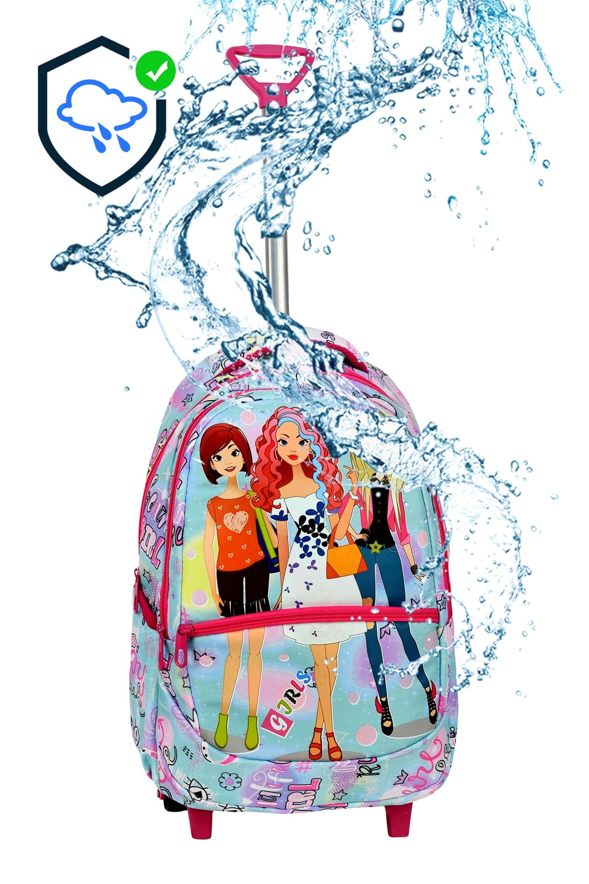 3-pack School Set with Squeegee, Girl Patterned Primary School Bag + Lunch Box + Pencil Holder