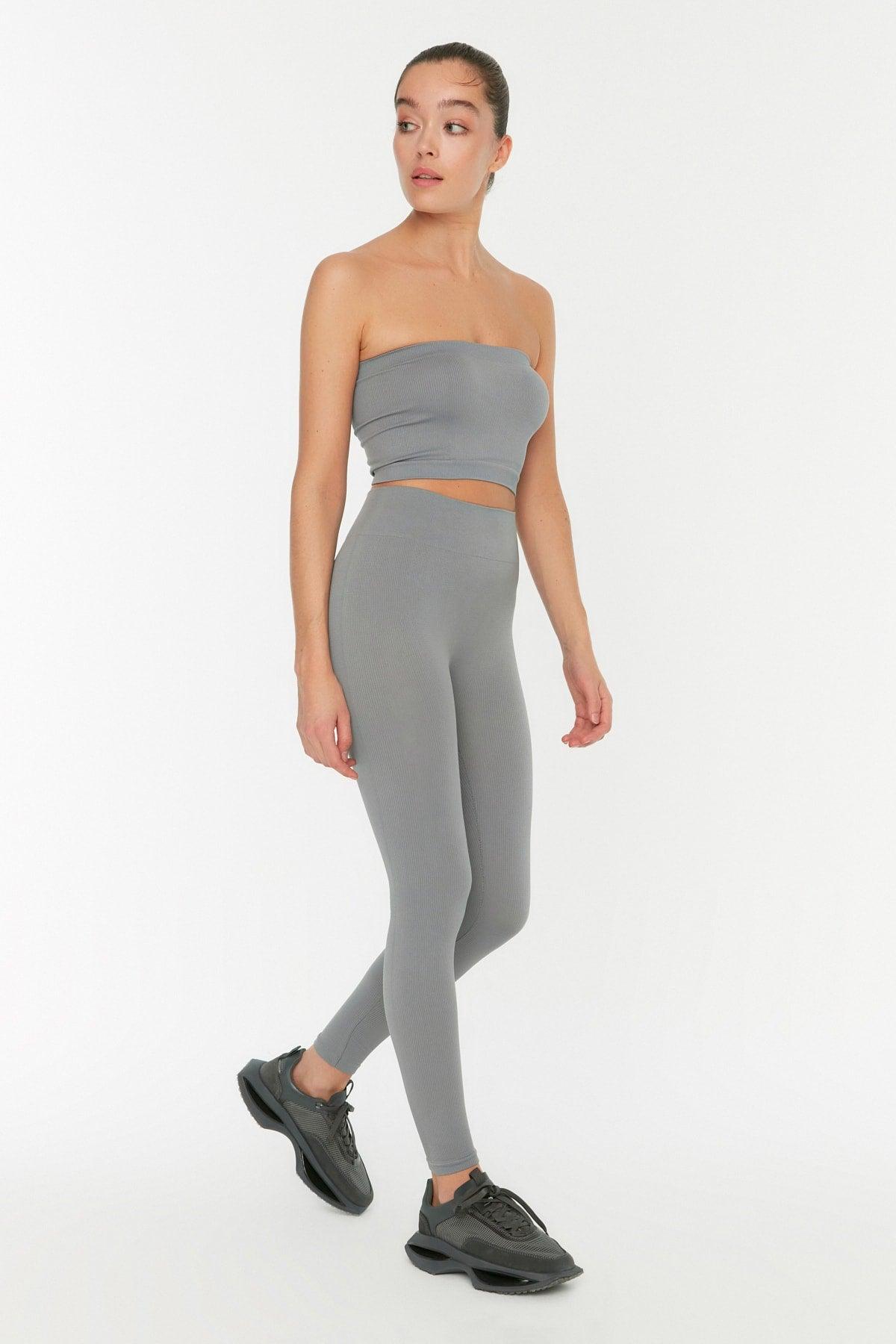 Gray Seamless/Seamless Ribbed Full Length Sports Leggings TWOAW20TA0071 - Swordslife