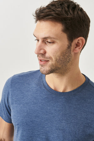 Men'S Indigo Melange Cotton Slim Fit Slim Fit Crew Neck Short Sleeved T-Shirt