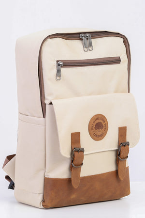 Unisex Cream 100% Genuine Leather Detailed Waterproof 15.6 Inch Multi-Compartment Backpack With Laptop Compartment