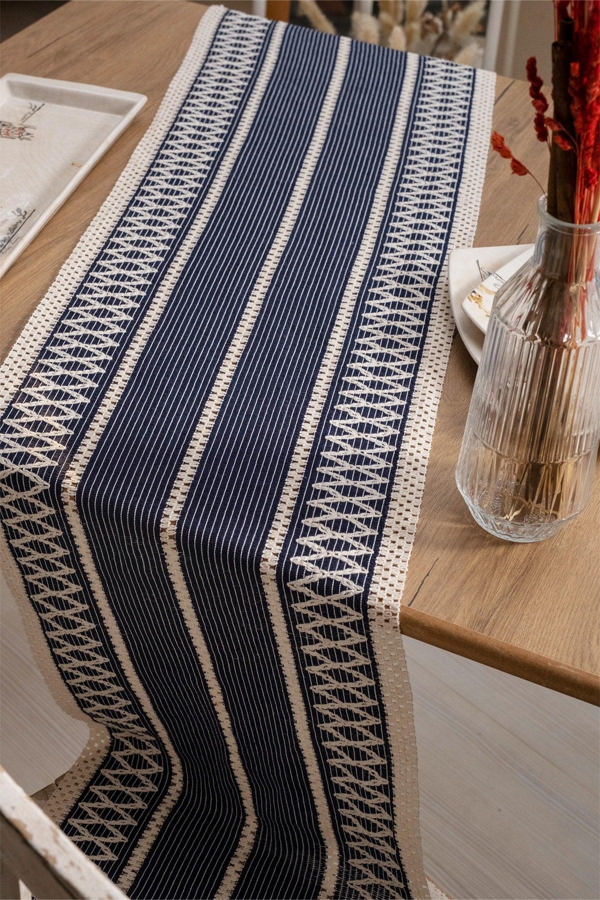 Cotton Lace Navy Blue 35x145 Cm Runner Table Cloth - Swordslife