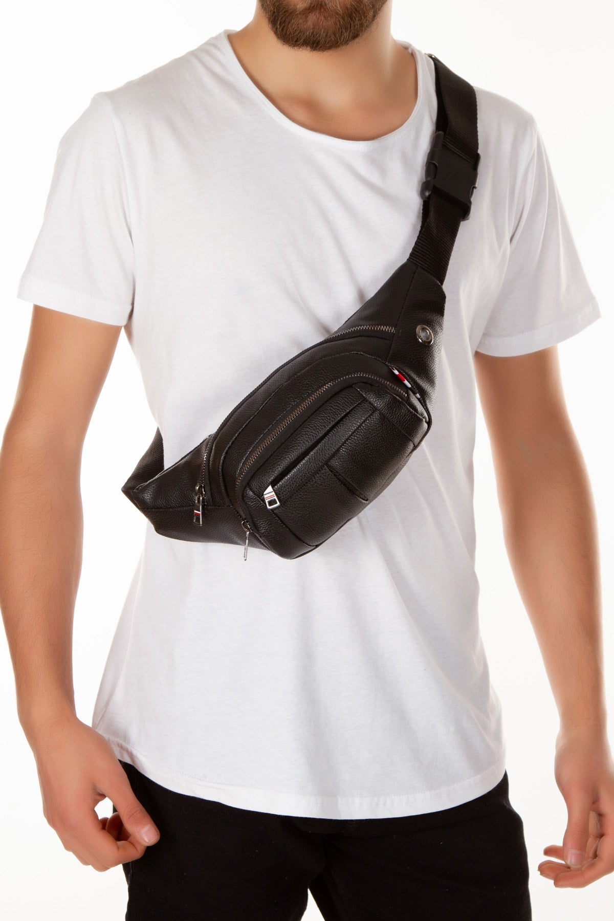 Adelina Unisex Black Shoulder And Waist Bag With Headphone Outlet