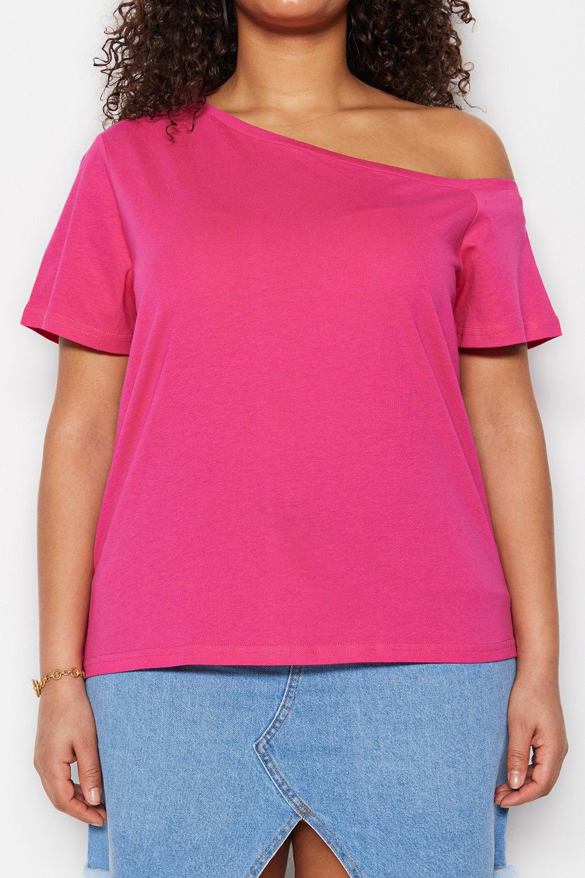 Fuchsia Knitted Off Shoulder Detailed Blouse TBBSS22AF0052 - Swordslife