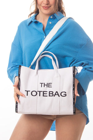 Women'S White Tote Bag Canvas Long Strap Bag Shoulder Bag