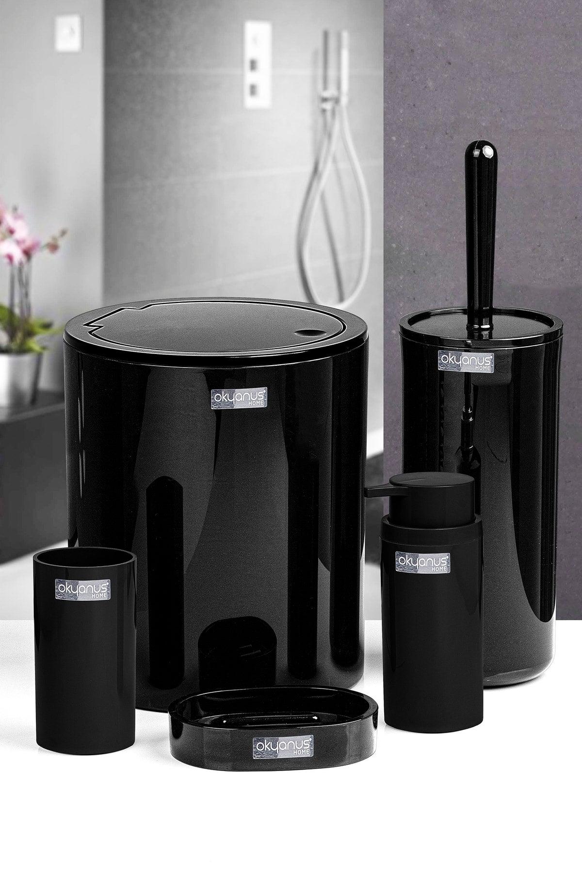 Black Round 5 Pcs Bathroom Set - Swordslife