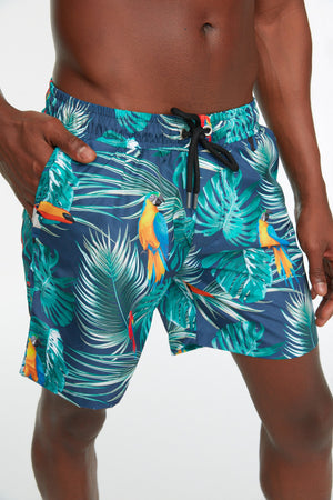 Multicolored Men'S Tropical Printed Standard Swimwear Marine Shorts
