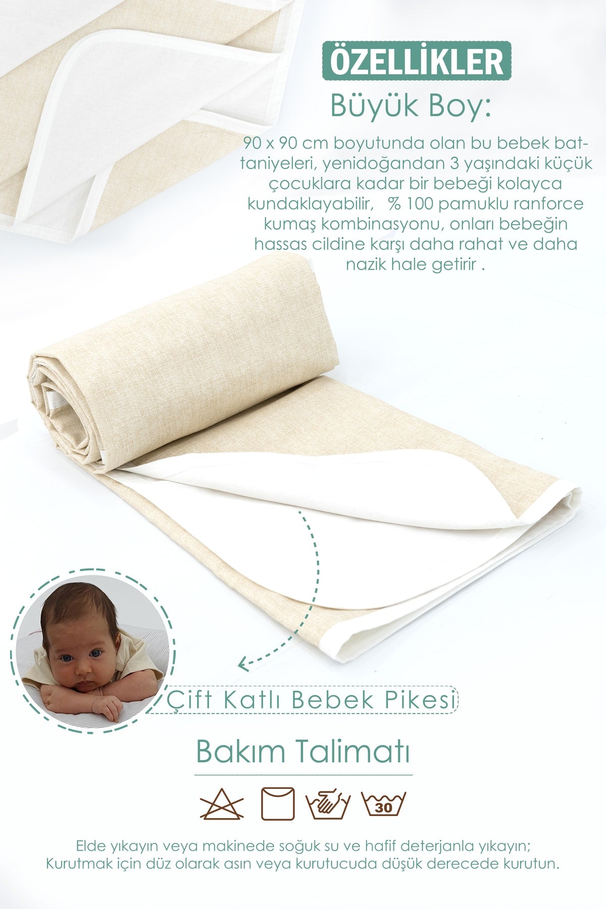 Babynest Orthopedic Baby Mattress, Pique And Stroller Accessories Set Of 6, Rainbow Series, Cream