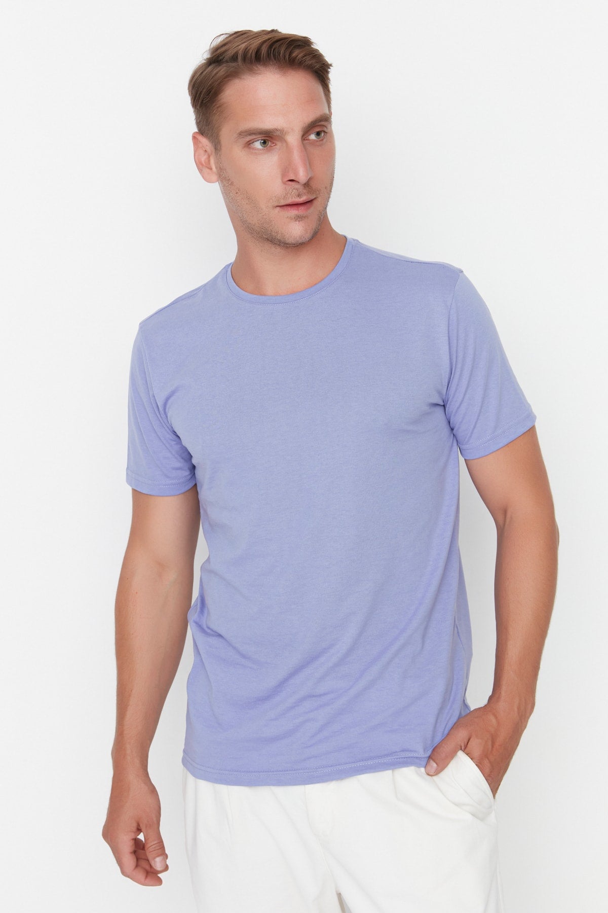 Lilac Men'S Basic Regular/Normal Cut Crew Neck Short Sleeved T-Shirt Tmnss22Ts0271
