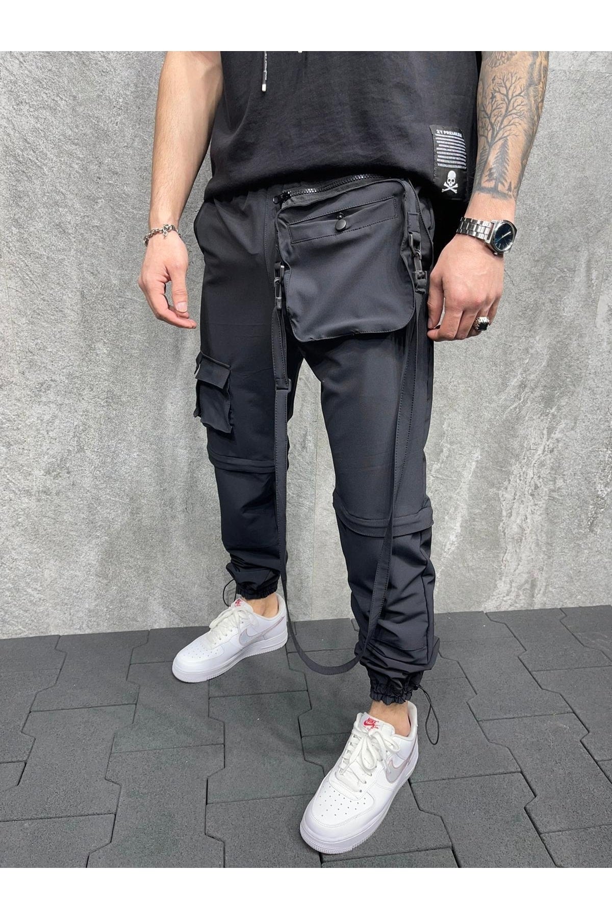 Men's Black Bag Accessory Trousers+tshirt