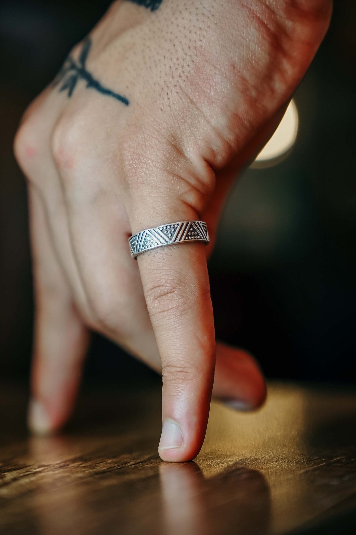 Triangle Pattern Wedding Ring Model Adjustable Men'S Silver Plated Ring