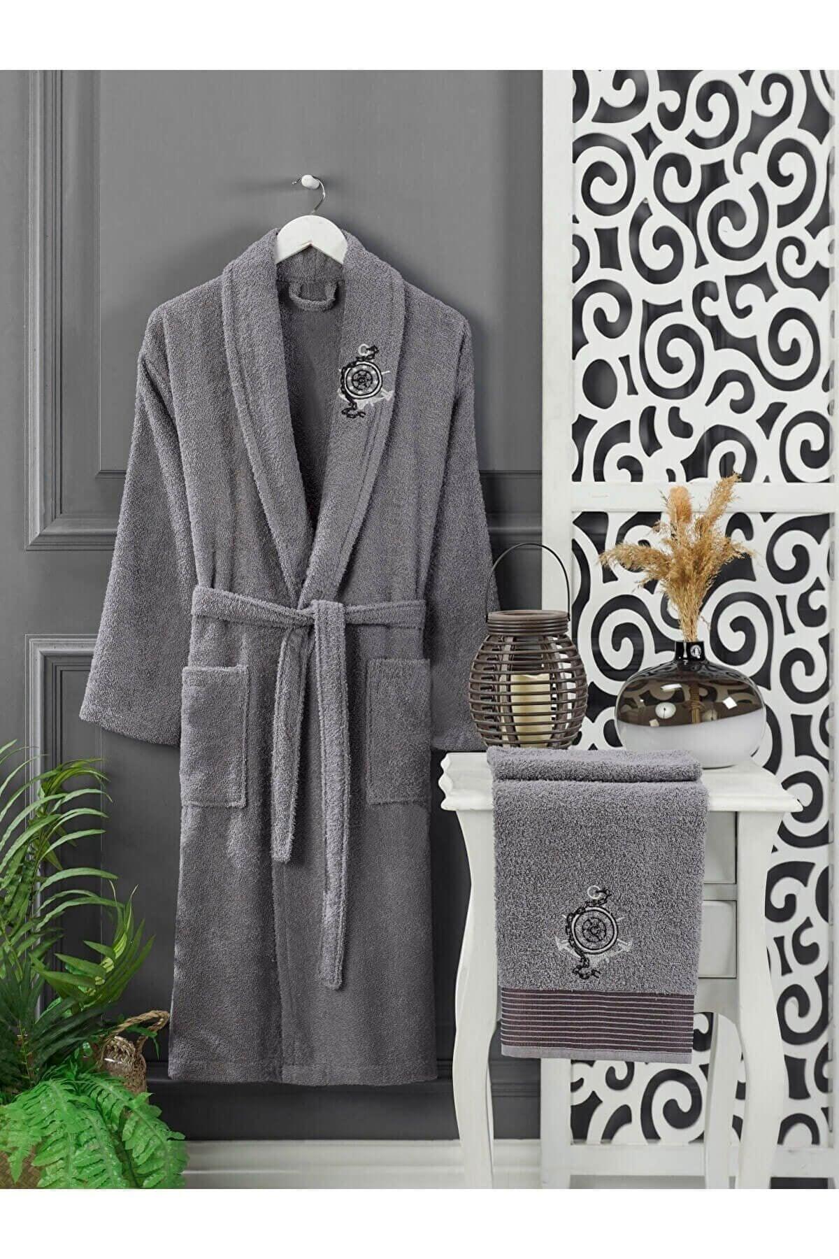 4 Piece Family Bathrobe Set Women Men Towel Bathrobe Set Pink Gray - Swordslife