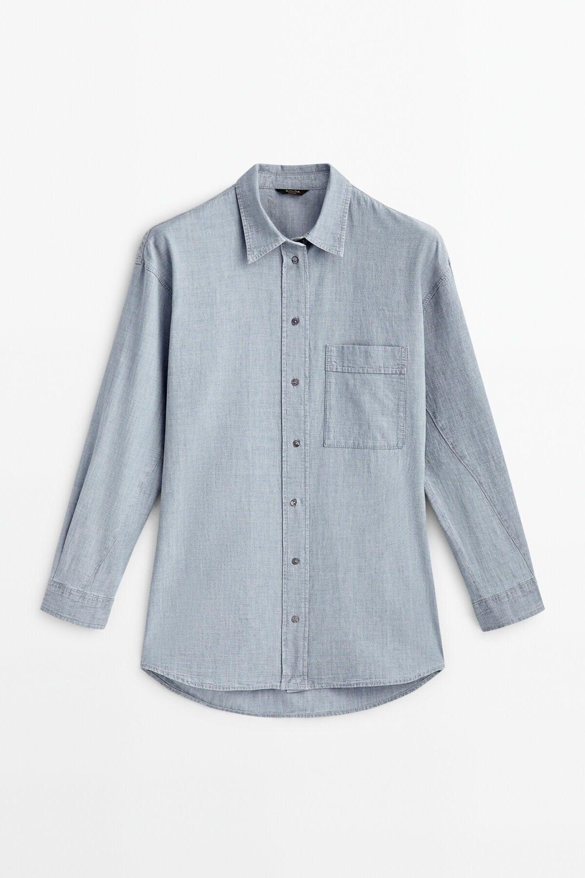 Belted Flowy Oversize Denim Shirt - Swordslife