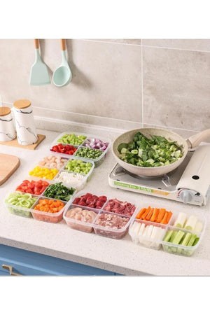Large 6 Pieces Frozen Meat And Vegetable Storage Container With 4 Compartments - Cubed Minced Meat Organizer