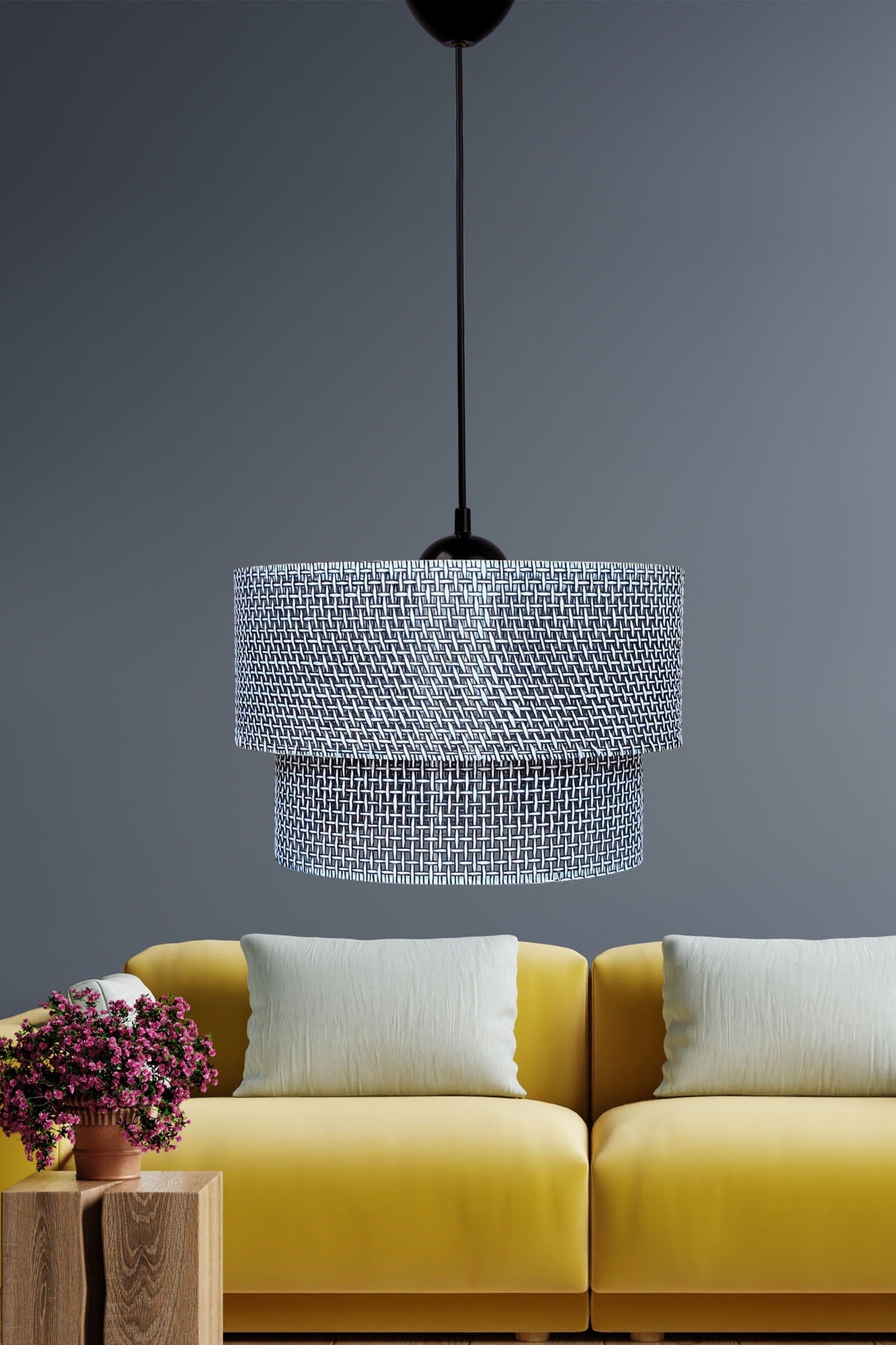 Wicker Pendant Lamp Chandelier Gray E968