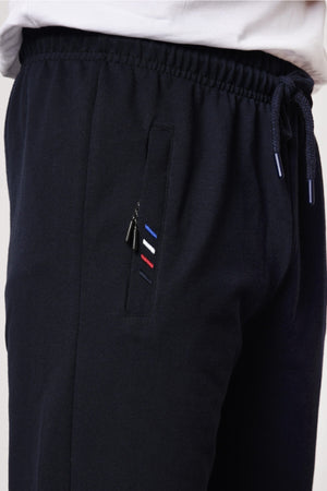 Navy Blue Men'S Zipper Pocket Embroidery Detailed Straight Leg Casual Fit Sweatpants