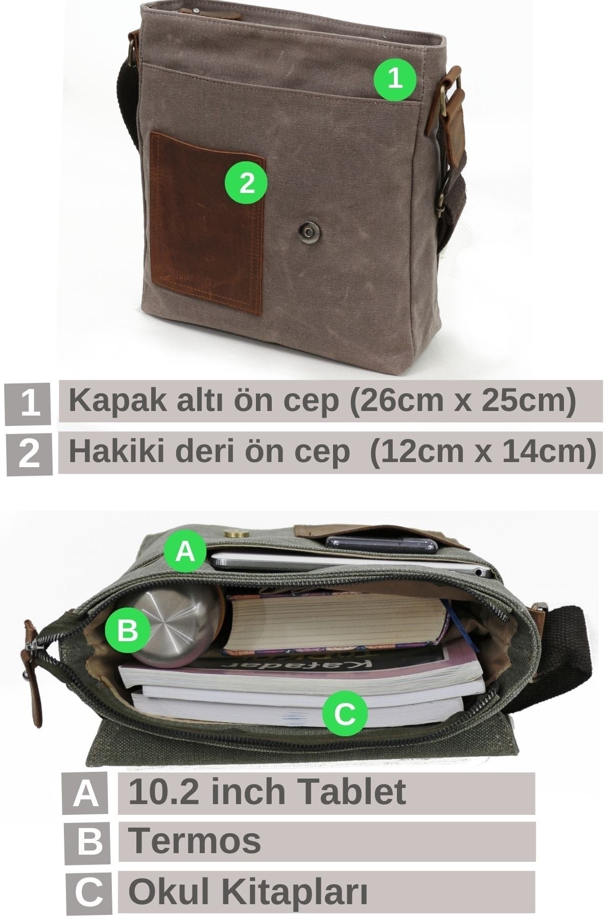 Cappadocia Genuine Leather 4035 Teos Waterproof Brown Postman Shoulder Waxed Canvas Laptop Bag