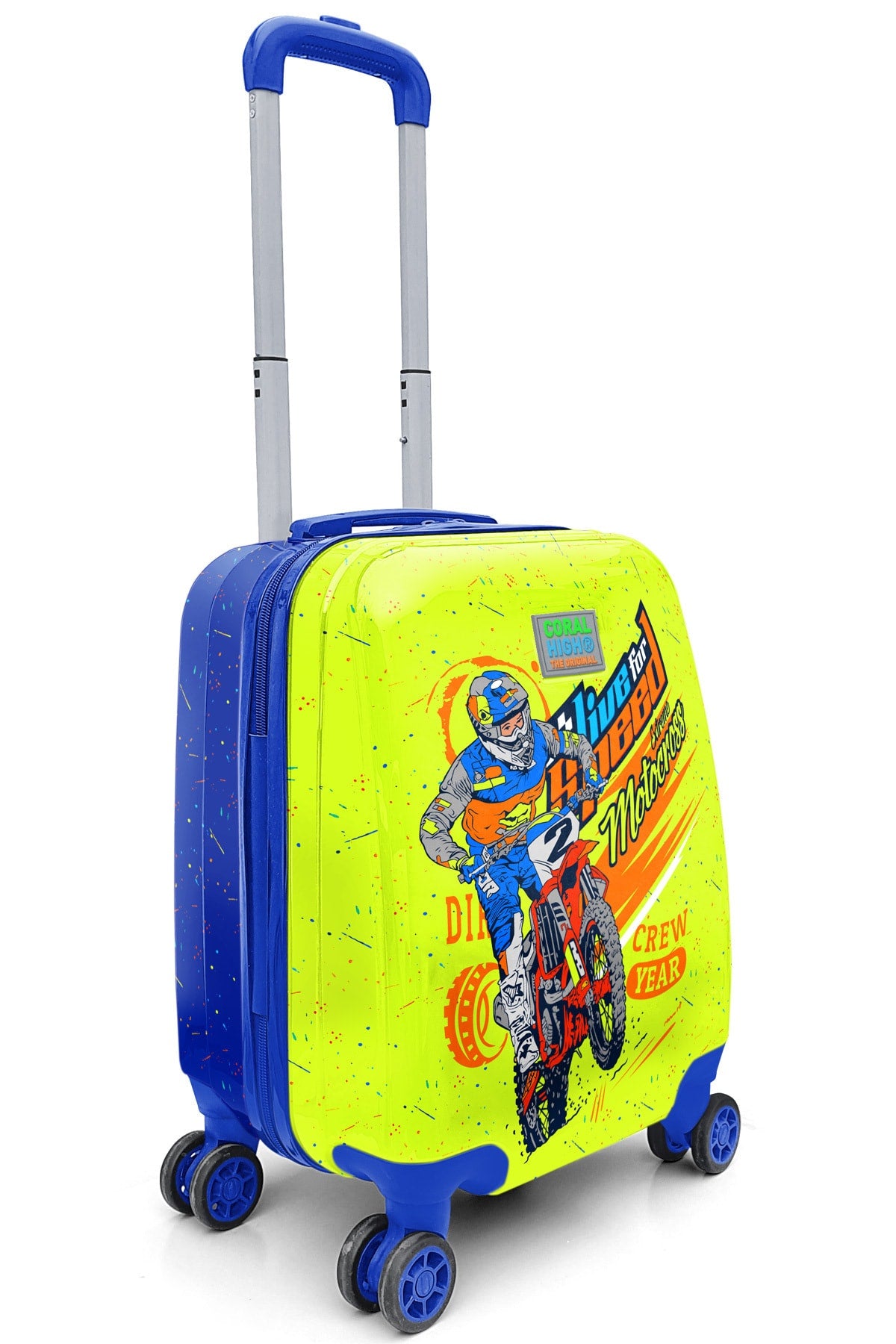 Kids Phosphorous Yellow Saks Motorcycle Patterned Child Suitcase 16733