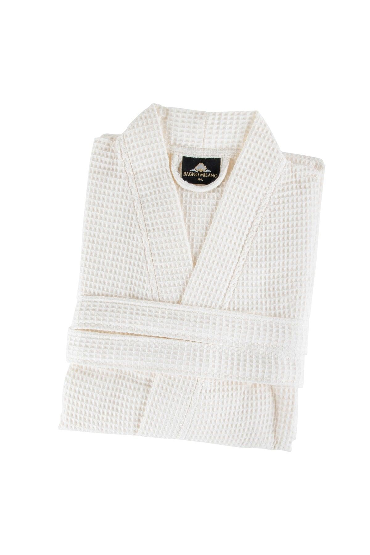 Waffle Patterned 100% Cotton Men's Bathrobe - Absorbent Fabric- Men's Cream Bathrobe - Swordslife