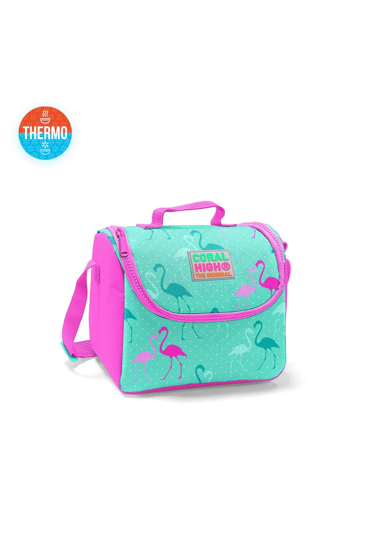 Kids Four Compartment Water Green Flamingo Patterned 3-Piece School Bag Set