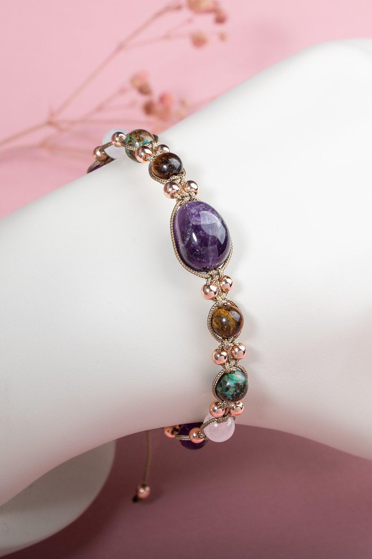 Certified Reboot Bracelet Amethyst Tiger Eye Chrysocolla Natural Stone Handcrafted - Swordslife