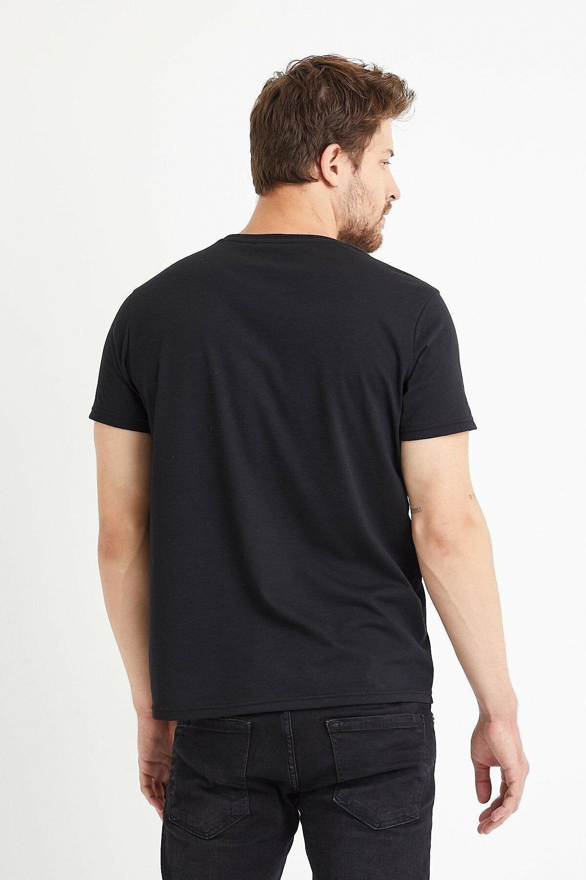 Men's Black Crew Neck Short Sleeve Cotton T-Shirt