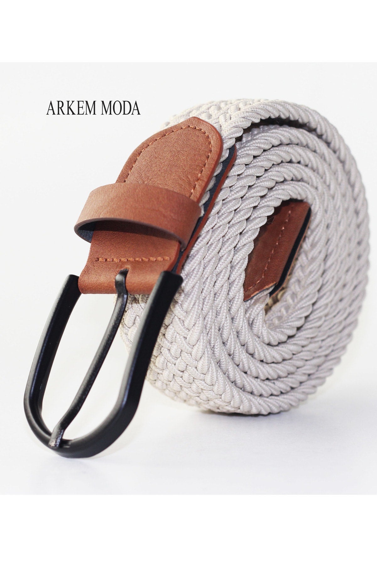 Braided Elastic Belt Beige Jeans, Jeans, Shorts Men's Belt 3,5 Cm