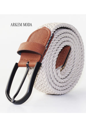 Braided Elastic Belt Beige Jeans, Jeans, Shorts Men'S Belt 3,5 Cm