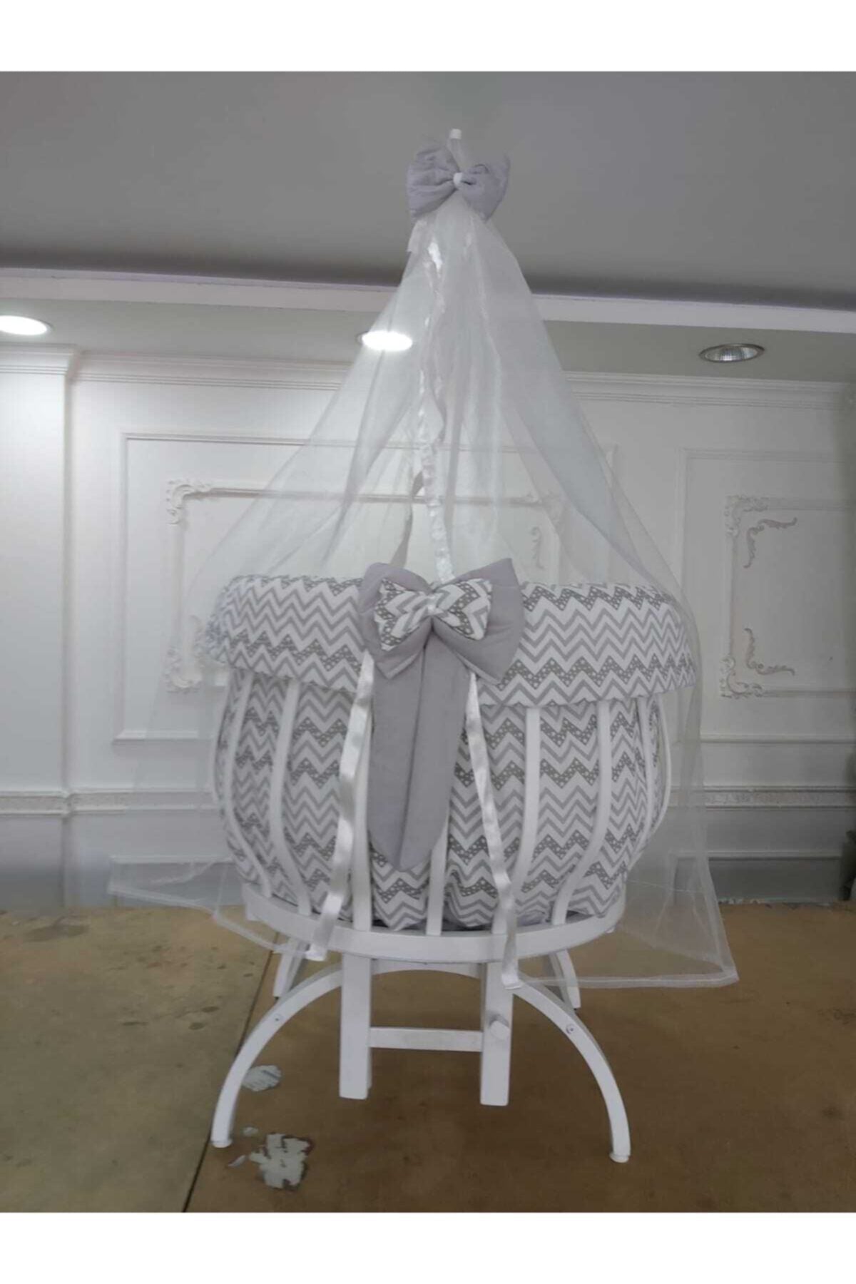 Gray Basket Crib Sleeping Set (Cradle And Bed Not Included)