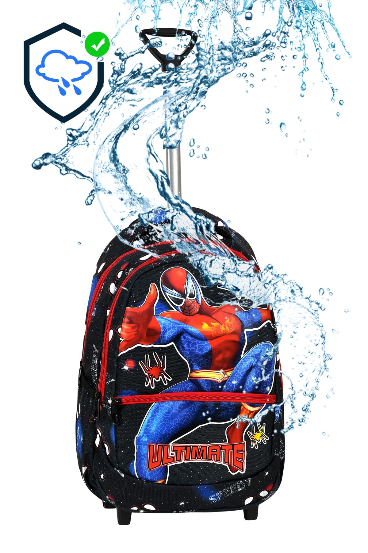 3 Pcs School Set with Squeegee, Spiderman Pattern Primary School Bag Lunch Box Pen Holder