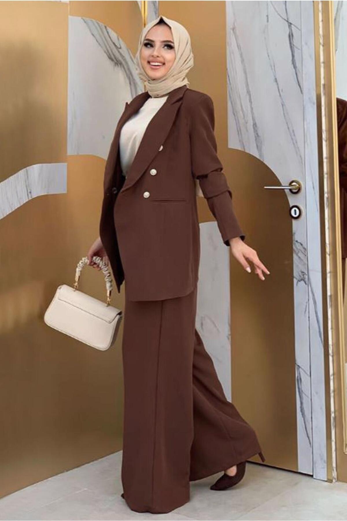 Women's Brown Classic Pants Suit T 2038 - Swordslife