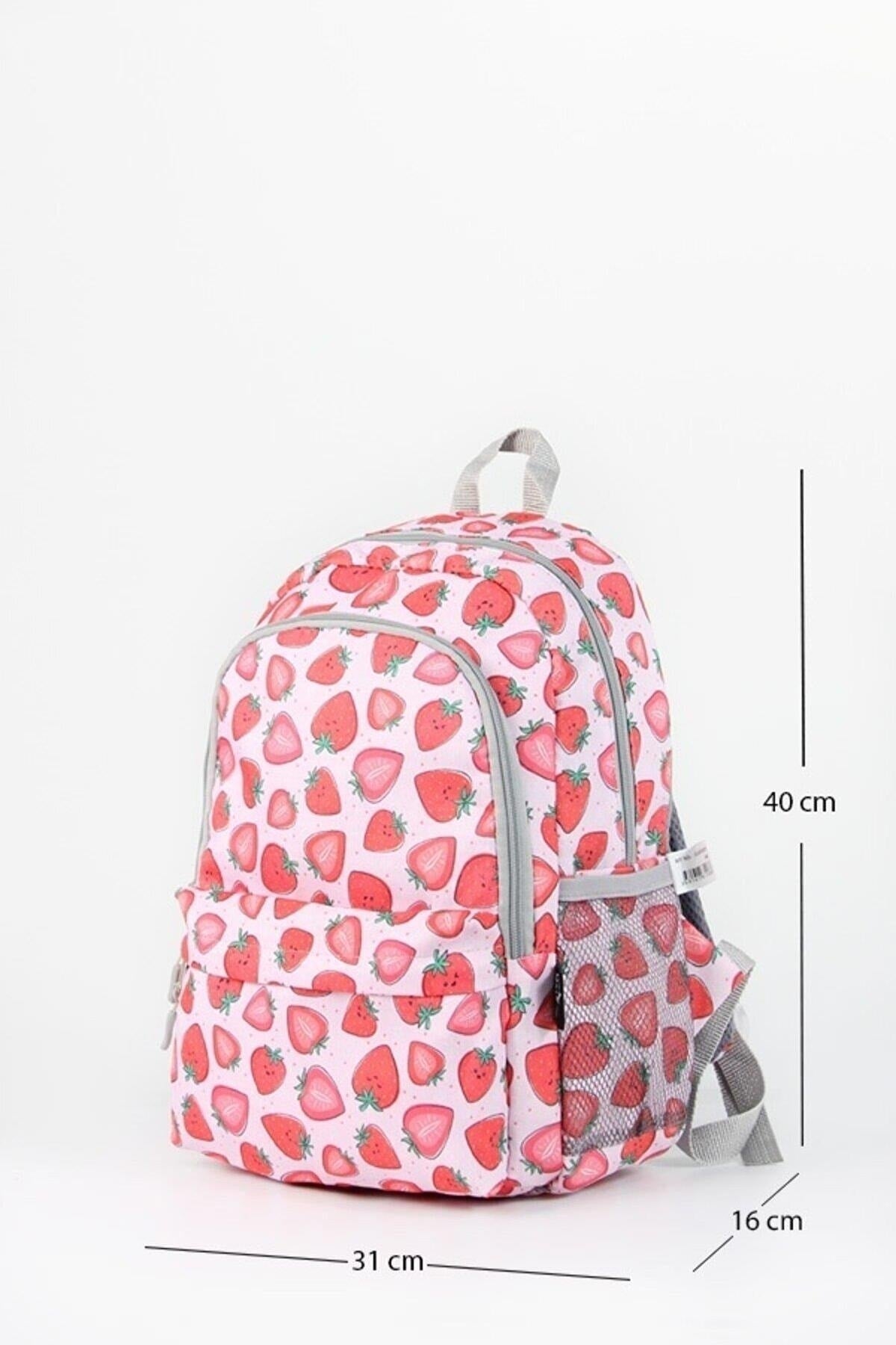 Strawberry Patterned Triple Primary School Bag Set