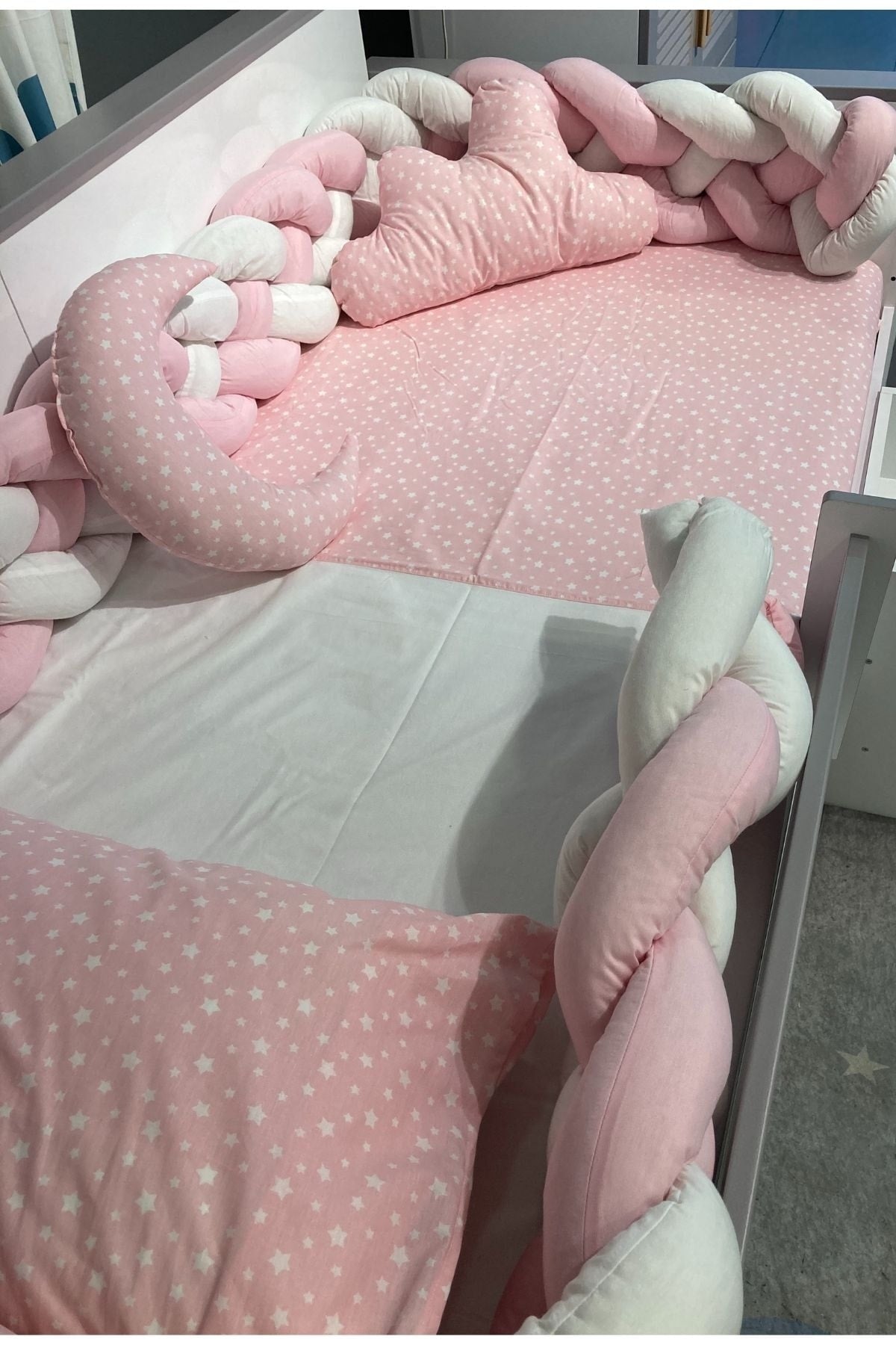 Venus Pink 4-Piece Bedding Set with Knitted Edges, Suitable for 90x190cm Baby Child Montessori Bedstead, Girl