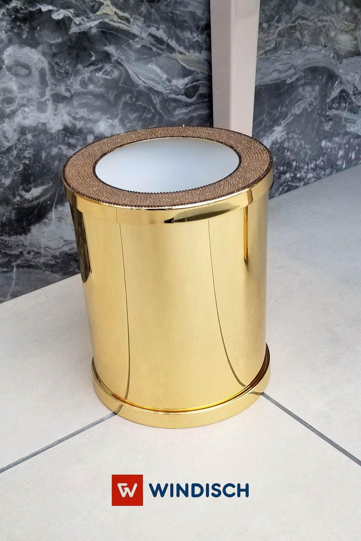 Star Light Round Swarovski Embroidered Floor Trash Can Without Lid Gold - Swordslife