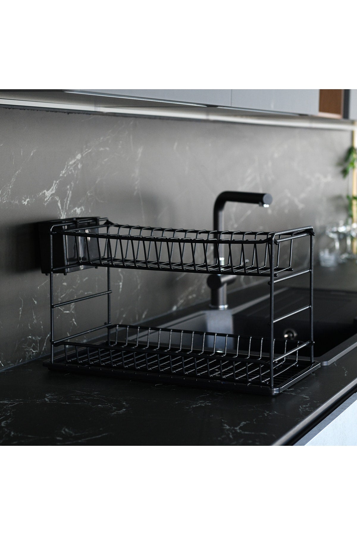 Black Pe Coated Stainless Two Layer Modular Plate / Dish Rack (50 Cm)
