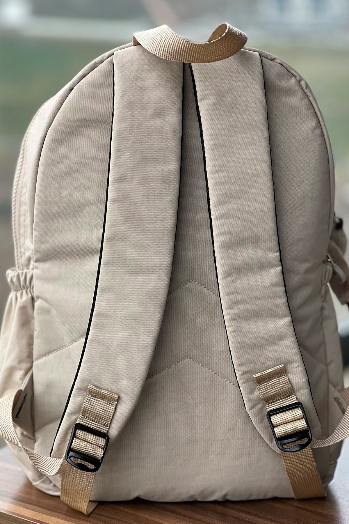 Fcstore Crinkle Fabric Waterproof Medium Size Beige Clinker Backpack/Laptop School Bag