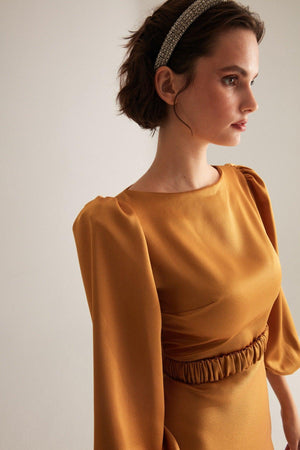 Heleny Special Design Mustard Engagement Dress - Swordslife