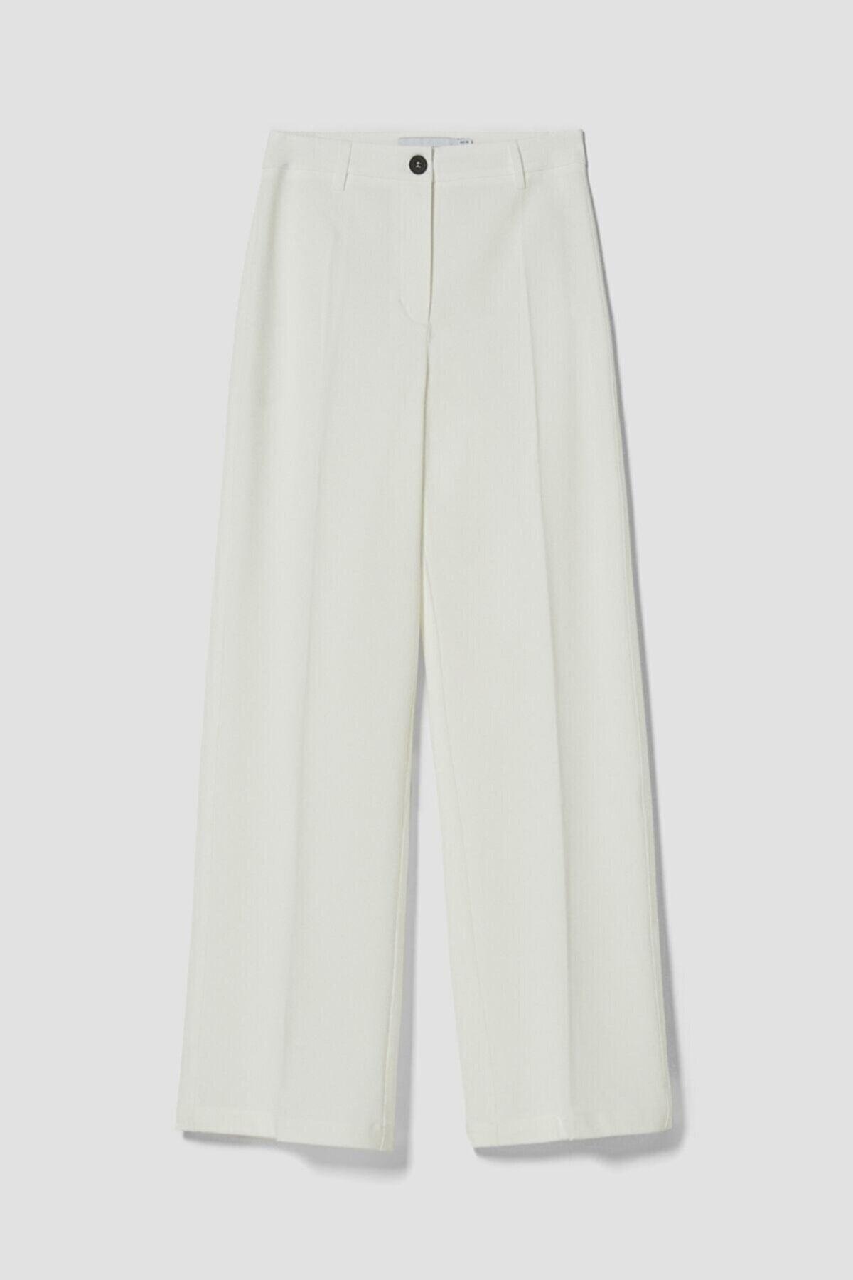 Brabus Women's White Blue High Waist Wide Leg Loose Trousers Palazzo - Swordslife