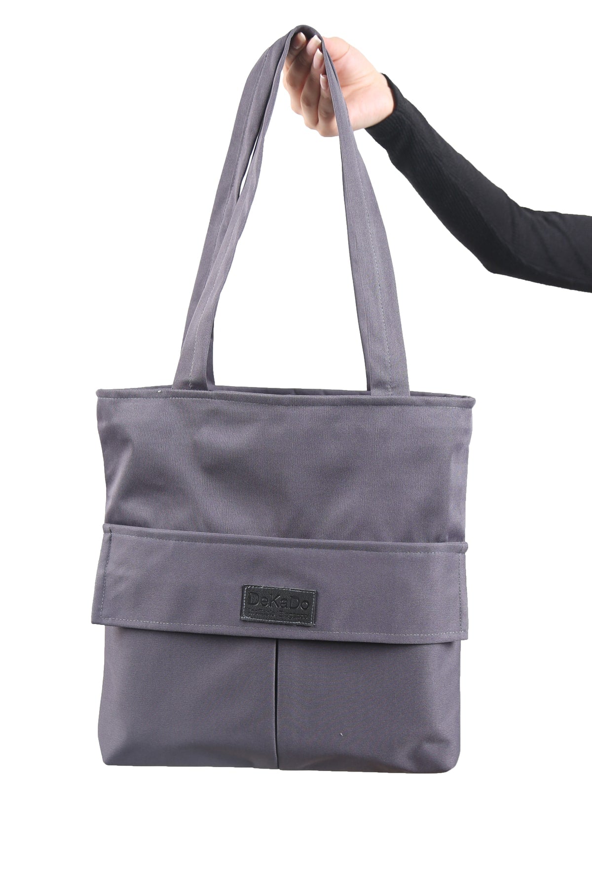 Women's Gray Bag Zippered Hand And Shoulder Bag Canvas Fabric Tote Bag