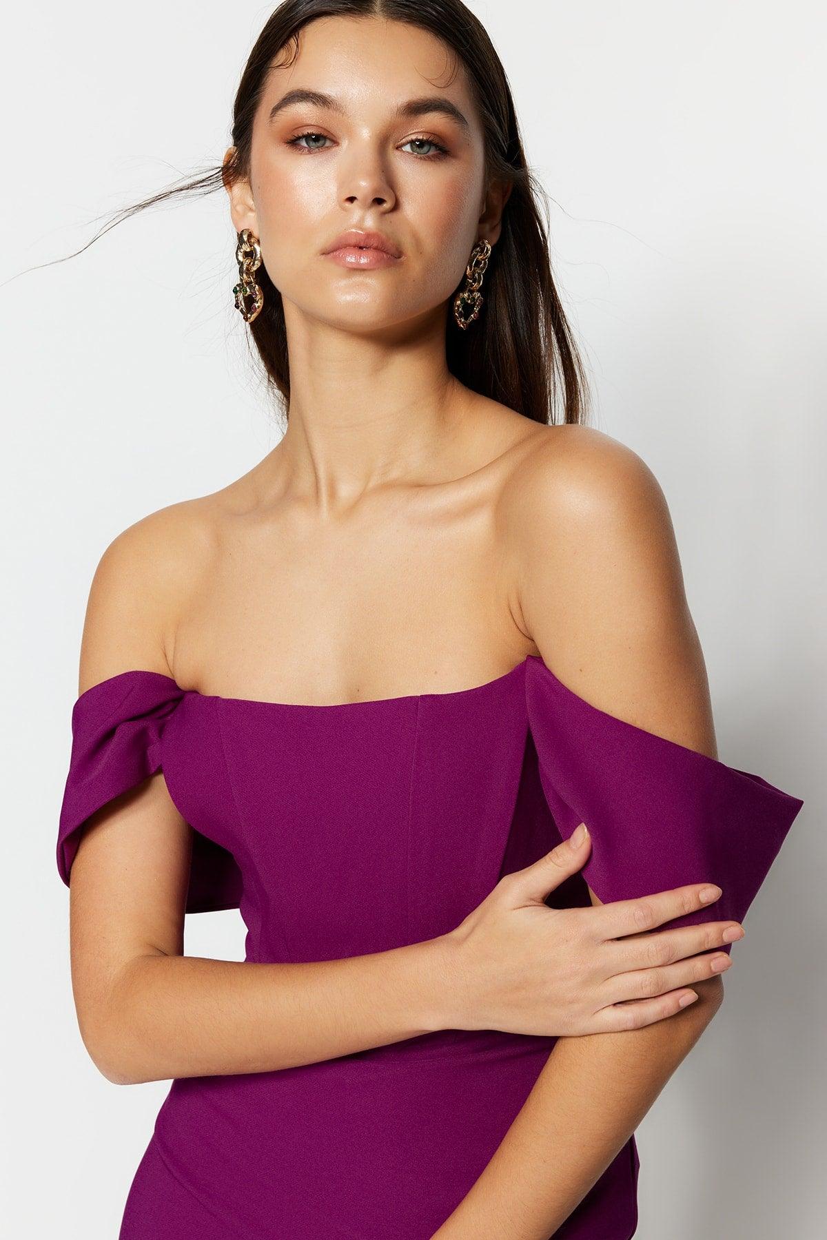 Purple Detailed Elegant Evening Dress - Swordslife