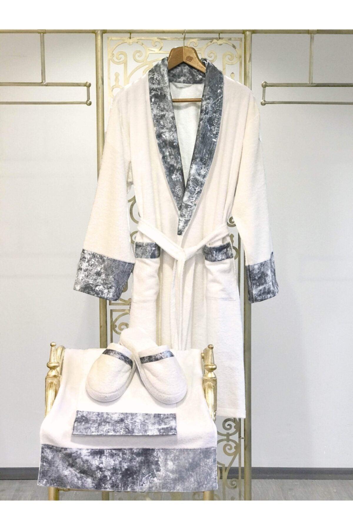 Ela Velvet Ecru Family Bathrobe Set, Organic Bamboo And Cotton, Handmade Special Design 8 Pieces - Swordslife