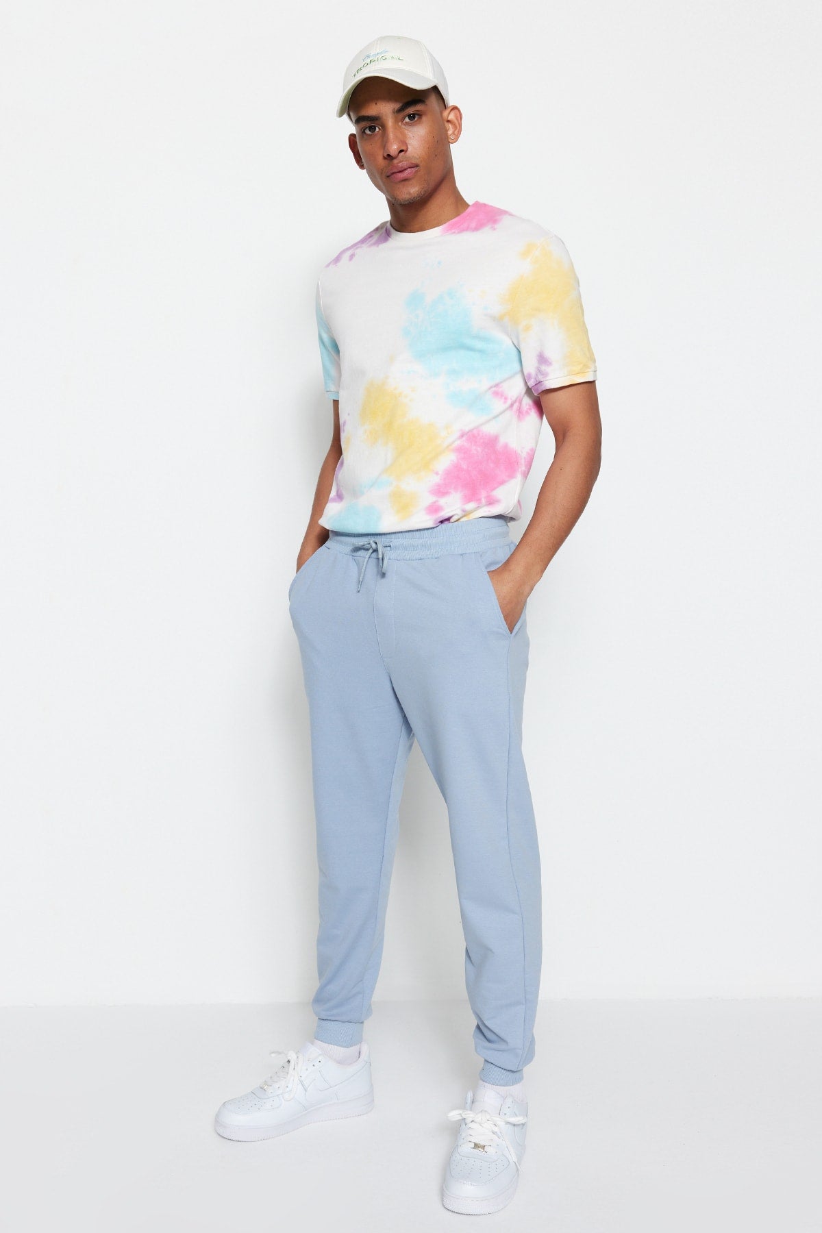 Blue Men'S Basic Regular/Normal Fit Elastic Jogger Sweatpants Tmnss20Ea0053