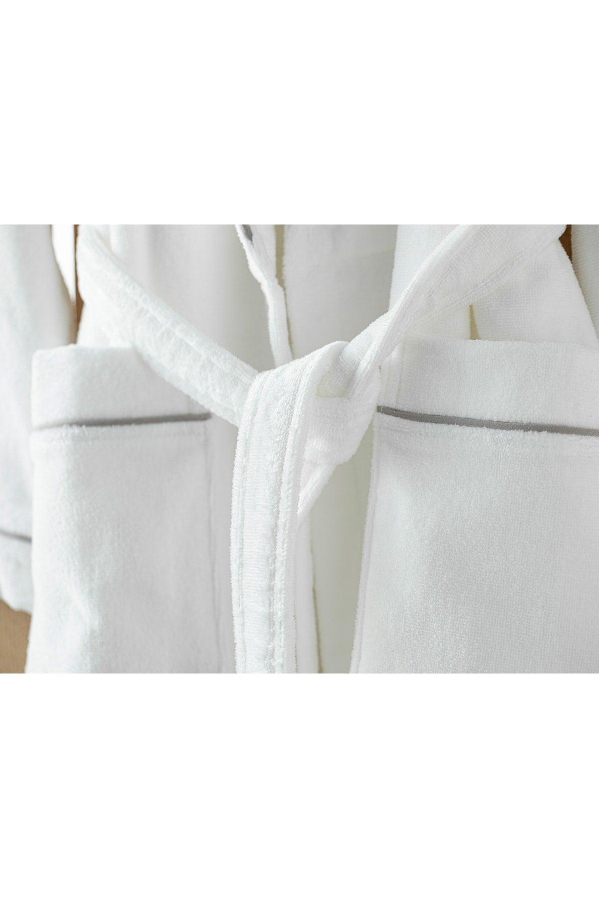 Premium Velvet Bathrobe Cotton Piping Bathrobe Sm White - Gray - Swordslife