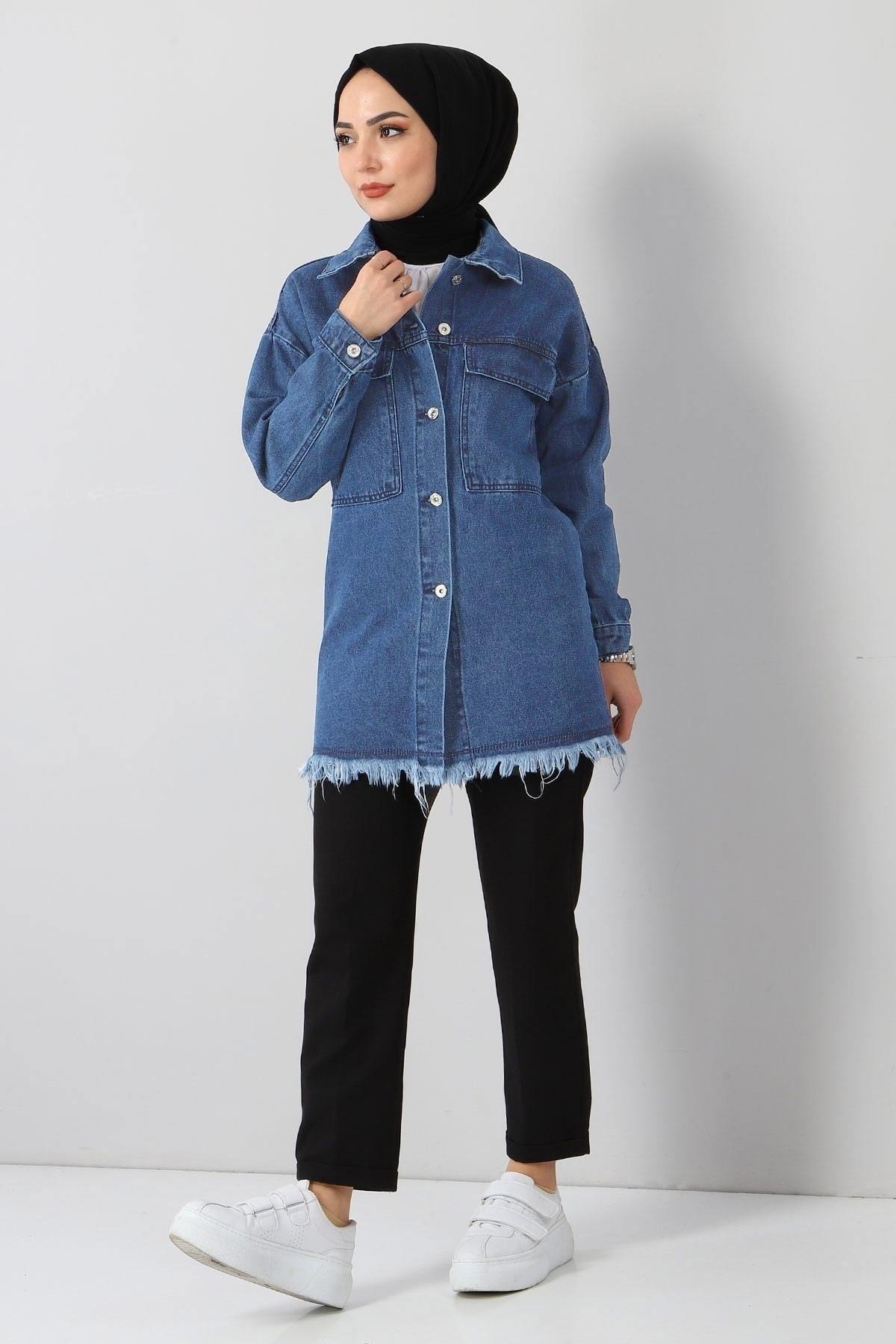 Tassel Detailed Denim Jacket Light Jeans 6011 - Swordslife