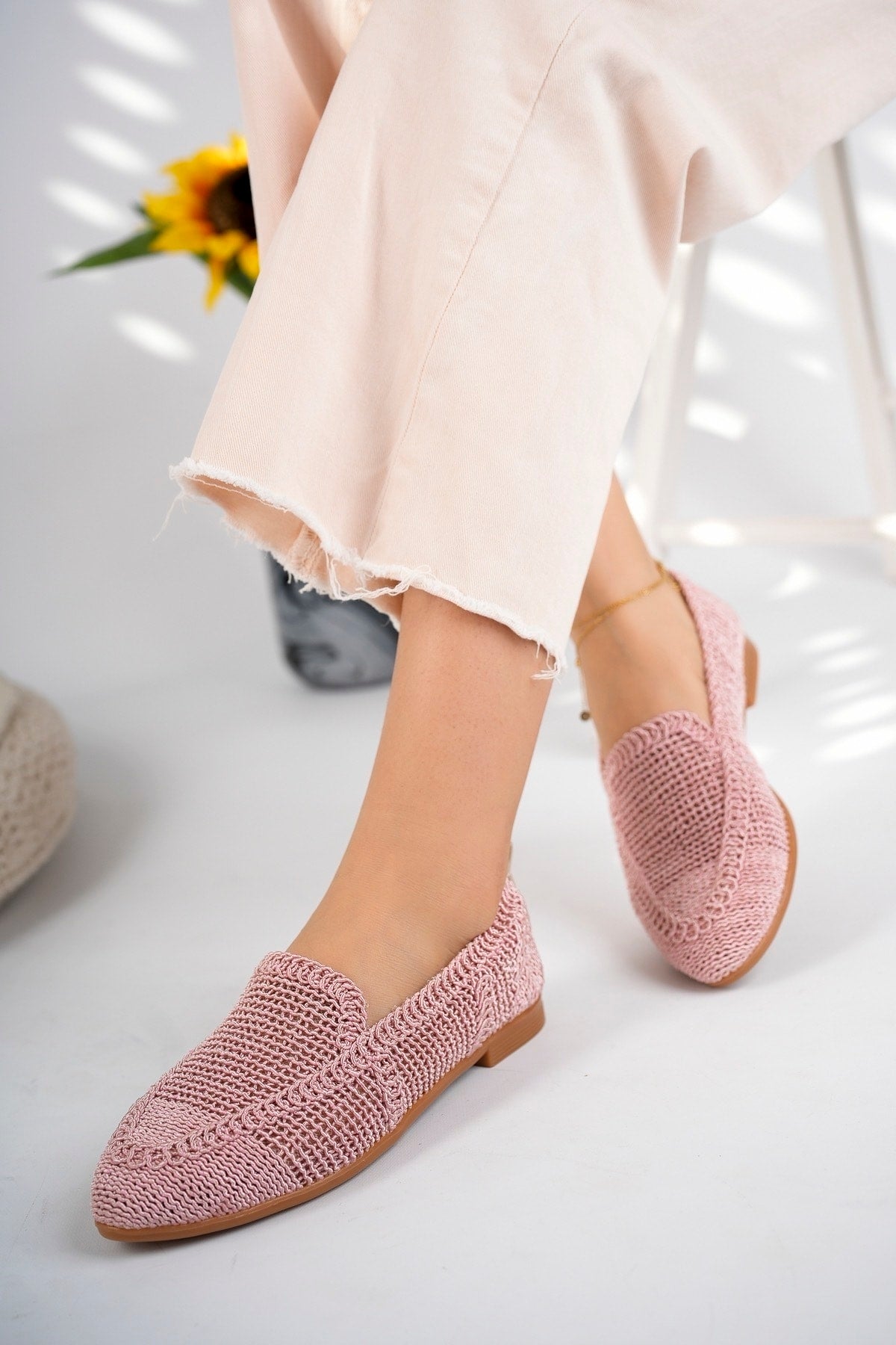 Women's Knitted Flat Shoes Women's Shoes Casual Shoes Powder